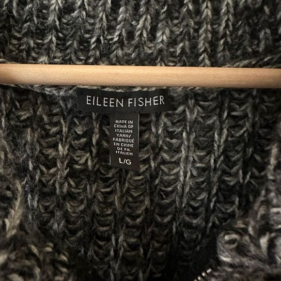 Eileen Fisher Tweedy Yak Wool Blend Gray Black Sweater Vest Zip Front L - Picture 2 of 6